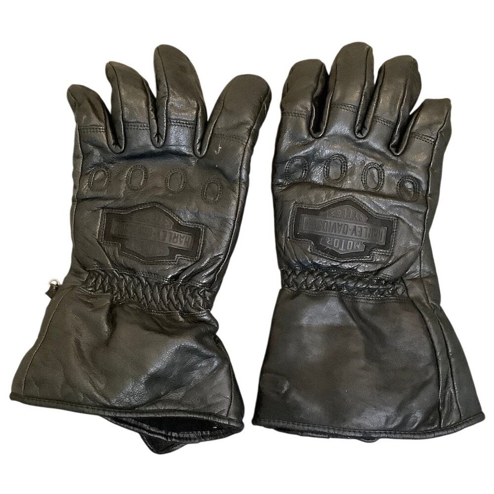 Harley-Davidson Men's Large Black Leather Motorcycle Biker Gauntlet Gloves A14-1